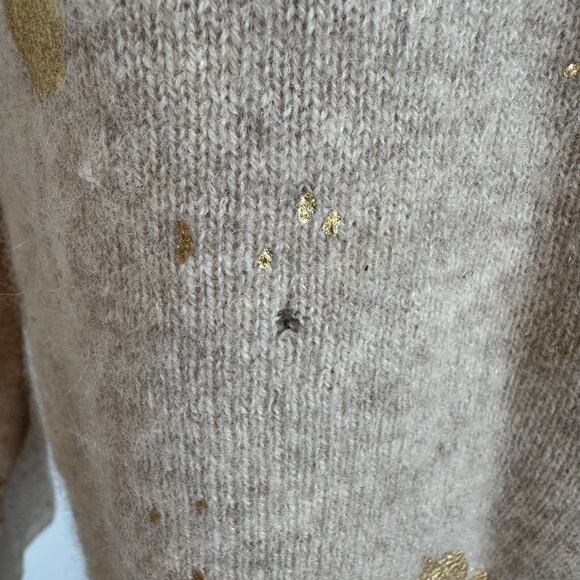 Brodie Fine Cashmere Sweater Size S Beige with Gold Paint Splatter Design - Picture 5 of 9